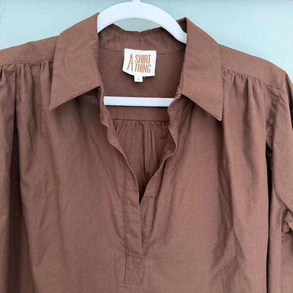A Shirt Thing "Celeste" Cabo Chocolate Cotton Long Sleeve Popover Blouse Top - Picture 4 of 14